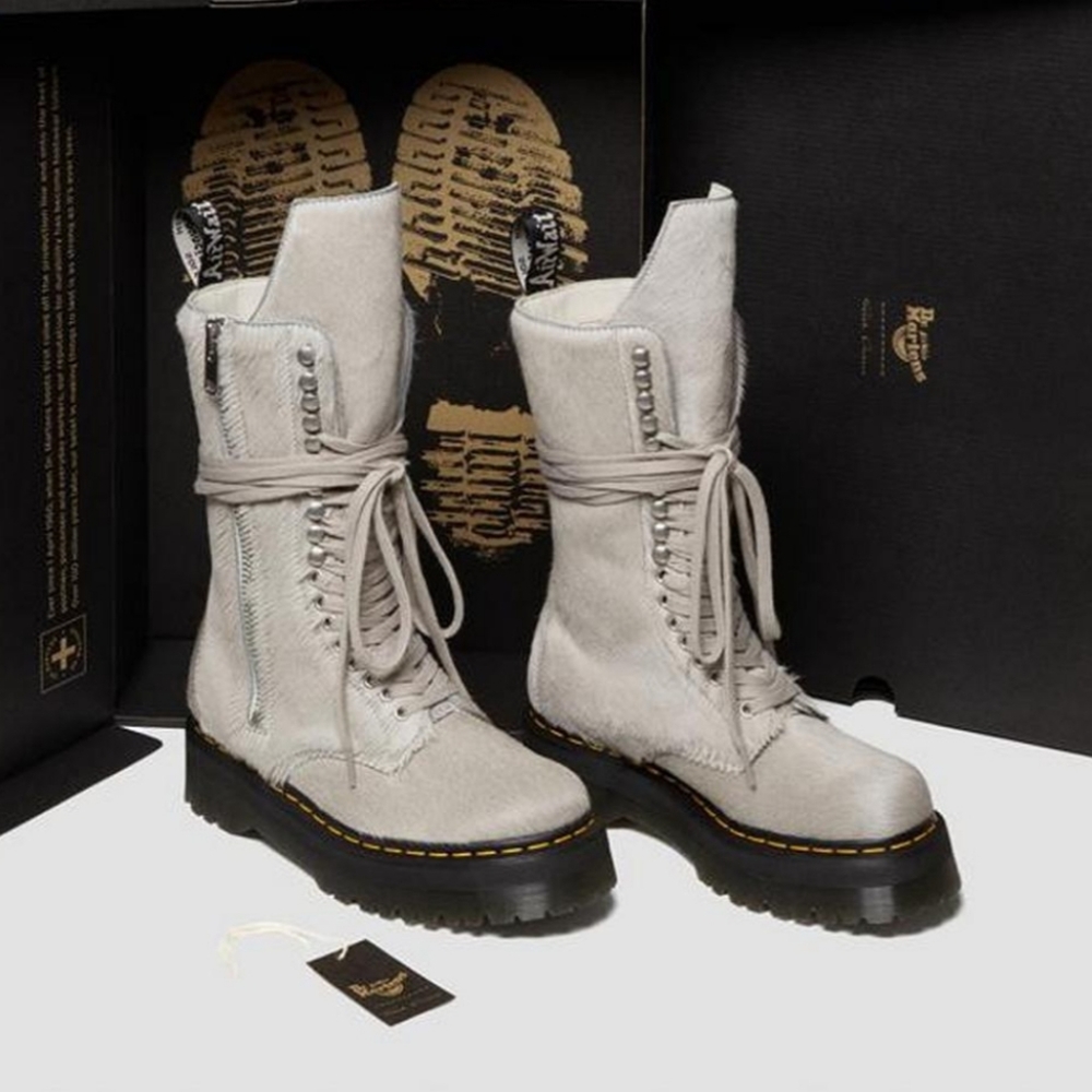 Dr Martens 1918 Rick Owens Hair On Lace Up Platform Boots - Picture 3 of 8